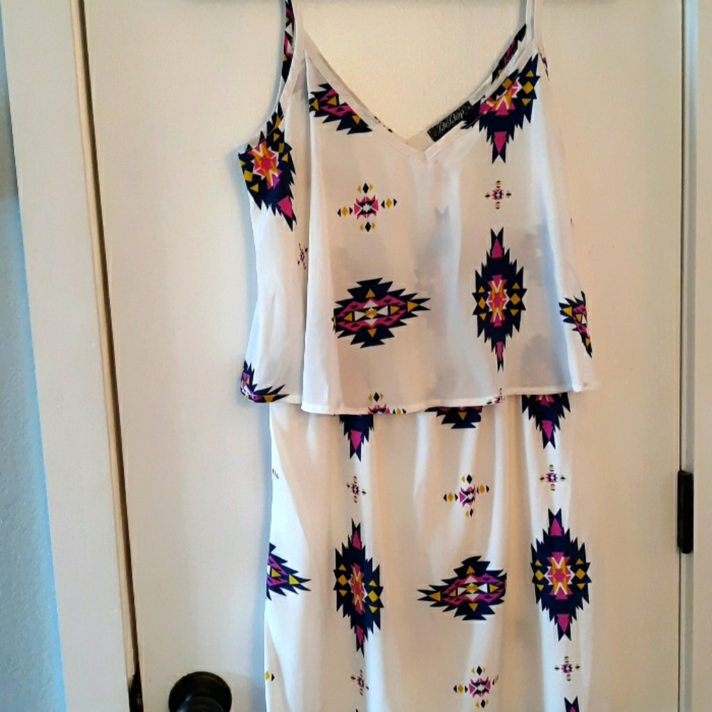 White Aztec print dress